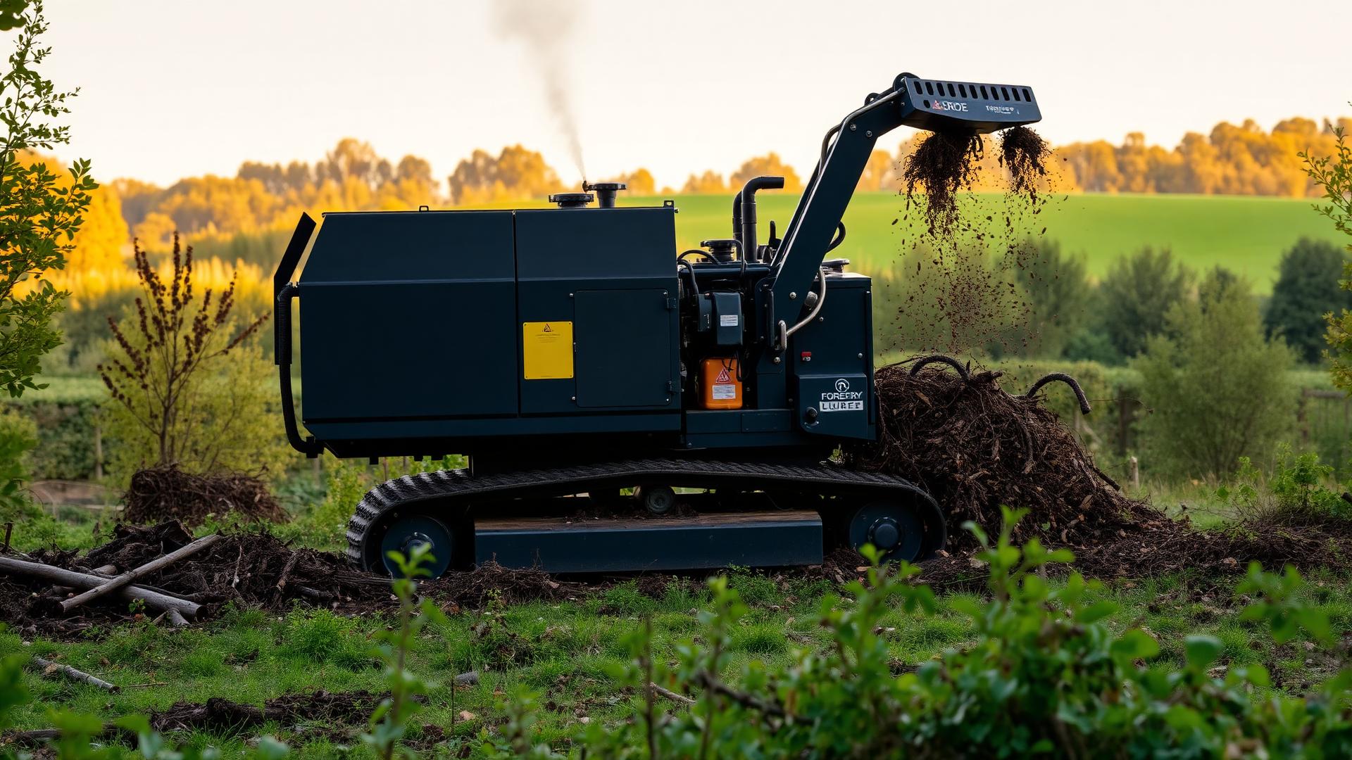 Forestry mulching machine clearing land in the UK countryside